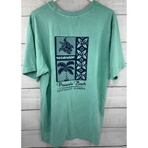 US Vintage Pensacola Beach Florida T-Shirt Mens Large Seafoam‎ Green Sea Turtle
